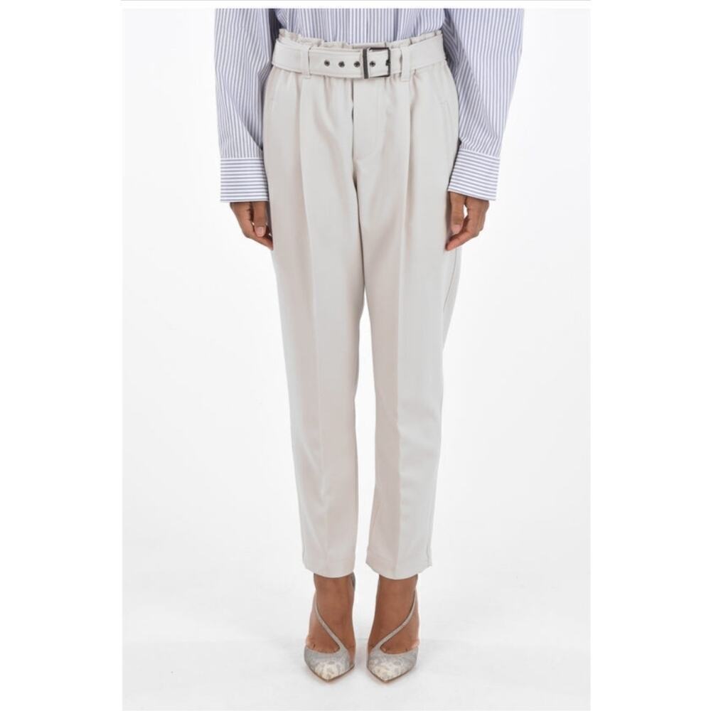 Brunello Cucinelli Italian Single Pleated Paperbag Pants With Belt